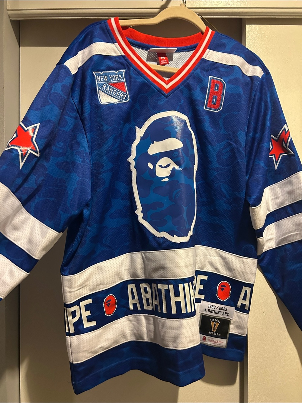 Mitchell & Ness Blue White Red A Bathing Ape Hockey Jersey